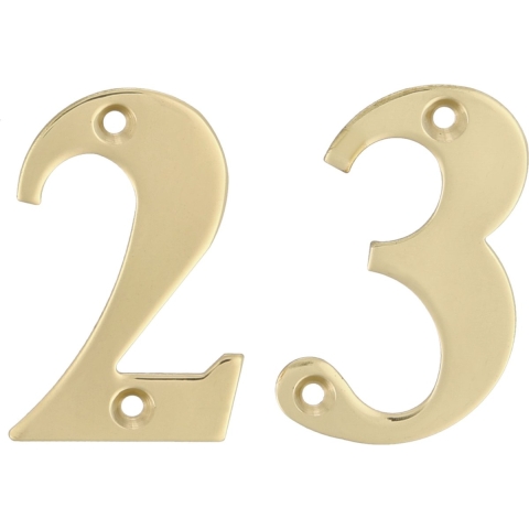 AMIG Huisnummer 23 - massief messing - 10cm - incl. bijpassende schroeven - gepolijst - goudkleur -