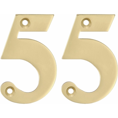 AMIG Huisnummer 55 - massief messing - 10cm - incl. bijpassende schroeven - gepolijst - goudkleu -