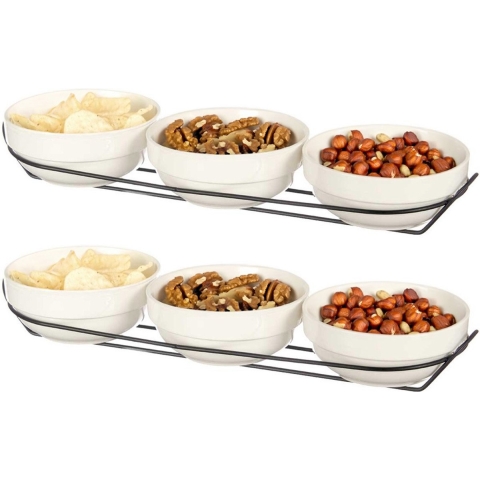 Vessia saus/snacks kommetjes/schaaltjes in standaard - wit - keramiek - set 6x stuks - D12 x 6.5 cm -