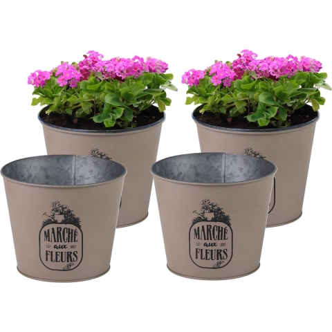 Plantenpot/bloempot voor buiten - 4x - zink - taupe - D17 x H14 cm -