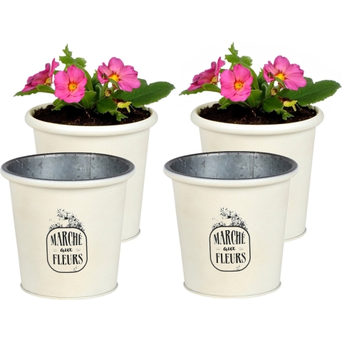 Plantenpot/bloempot voor buiten - 4x - zink - ivoorwit - D14 x H13 cm -
