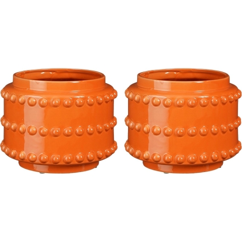 Pot - 2x - boaz - gebobbeld - oranje - 19 x 22 cm -