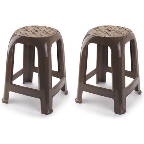 Plasticforte bijzet zitkrukje - 2x - taupe - kunststof - 37 x 37 x 46 cm - kinderen/volwassenen -