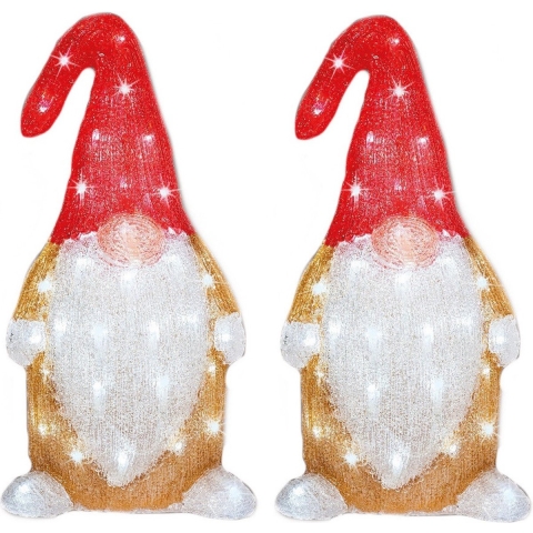Set van 2x stuks kerstverlichting Led figuren voor buiten gnome/dwerg 19 x 22 x 44 cm -
