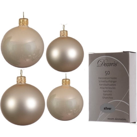 Glazen kerstballen pakket champagne glans/mat 38x stuks 4 en 6 cm inclusief haakjes -