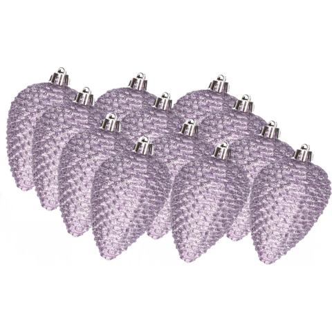 12x stuks kunststof glitter dennenappels kersthangers heide lila 8 cm -