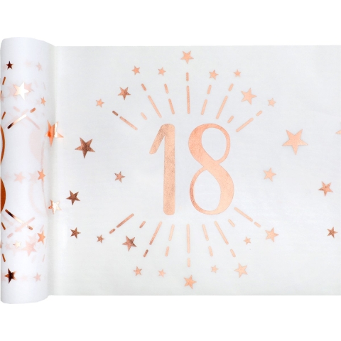 Tafelloper op rol - 2x - 18 jaar verjaardag - wit/rose goud - 30 x 500 cm - polyester -