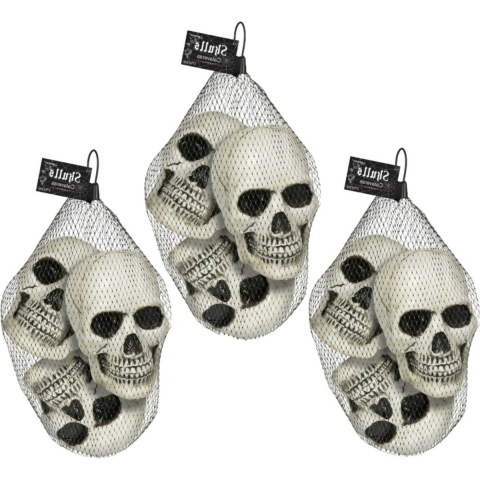 Horror/Halloween doodskoppen/schedels - 9x - wit/zwart - 10 cm - kunststof -