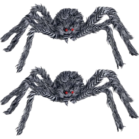 Horror spin groot - 2x - Halloween decoratie/versiering - grijs - 60 cm -