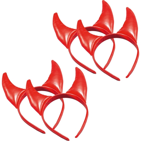 Halloween diadeem - 4x - duivel hoorntjes - rood - vinyl - tiara/haarband -