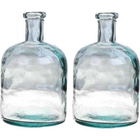 Bloemenvaas - 2x - helder - transparant gerecycled glas - D15 x H24 cm -