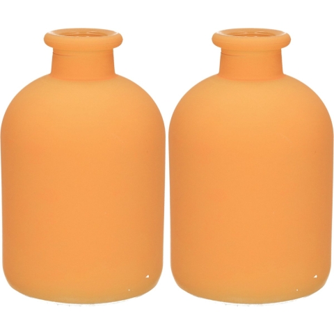 Jodeco - bloemenvaas Avignon - 2x - Fles model - glas - mat oranje- H17 x D11 cm -