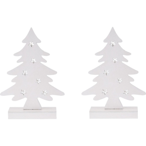 2x stuks wit houten kerstboompjes decoraties 28 cm met Led verlichting -