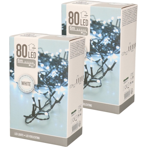 Set van 2x stuks kerstverlichting helder buiten 80 lampjes lichtsnoer 600 cm -