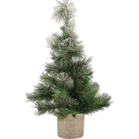 Besneeuwde kunstboom/kunst kerstboom 60 cm met naturel jute pot -