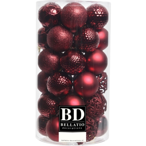37x stuks kunststof kerstballen donkerrood 6 cm inclusief kerstbalhaakjes -