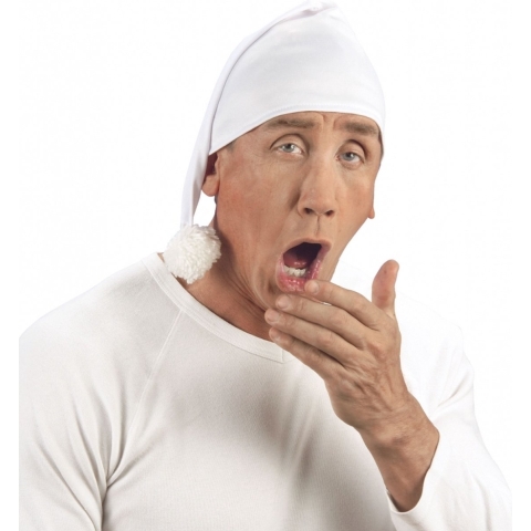 Set van 4x stuks witte slaapmutsen met bolletje -