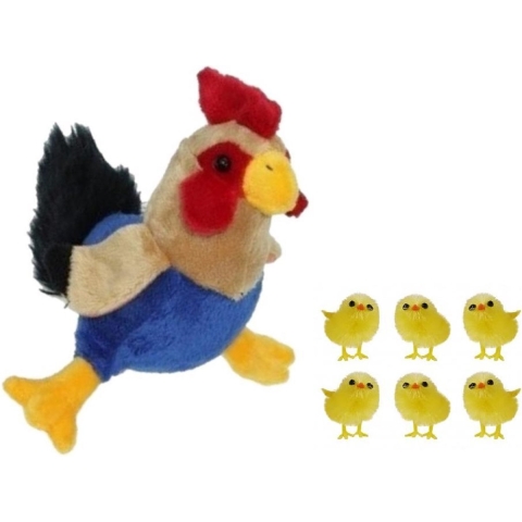 Pluche kippen/hanen knuffel van 20 cm met 6x stuks mini kuikentjes 3,5 cm -