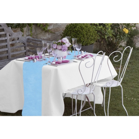 Feest tafelkleed met tafelloper - op rol - wit/blauw - 10 meter -