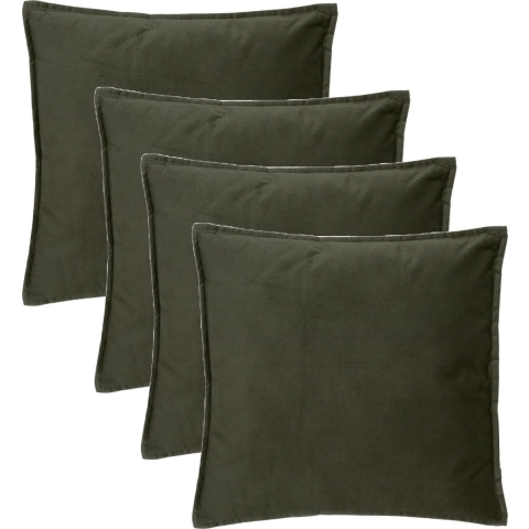 Bank/sierkussens huiskamer Sophia - 4x stuks - 52 x 52 cm - Olijfgroen - polyester - met rits -