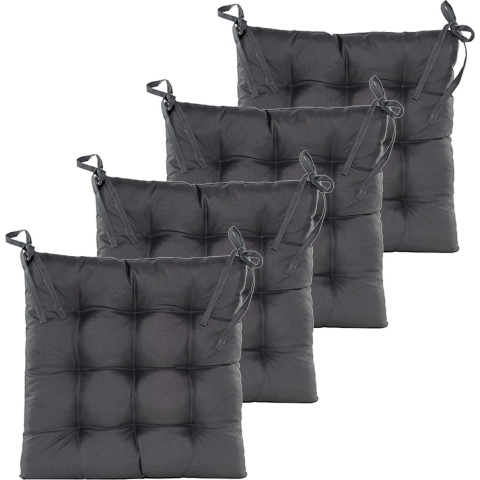 Stoelkussen gewatteerd - 6x - antraciet - 38 x 38 cm - binnen/buiten -
