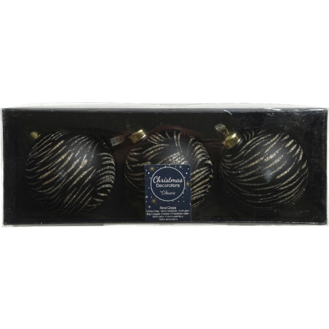 6x stuks luxe glazen kerstballen brass zwart met goud 8 cm -