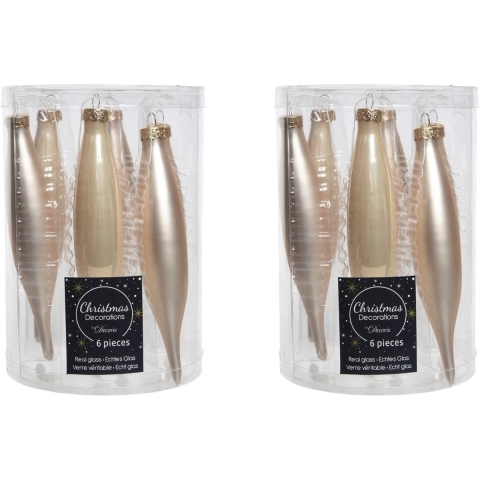 Decoris kerstbal pegels - 18x - parel champagne - D15 cm - glas - kersthangers - ijspegels -