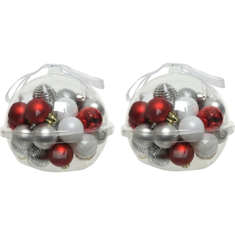 60x stuks kleine kunststof kerstballen rood/wit/zilver 3 cm -