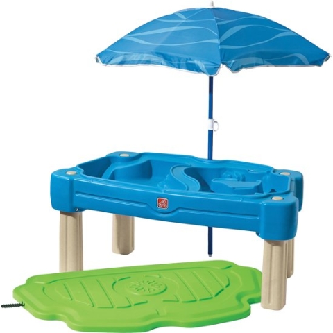 Step2 Cascading Cove Zand & Watertafel - Met Deksel, Parasol & 6 Accessoires - Activiteitentafel / Zandtafel met deksel voor de tuin / buiten - Waterspeelgoed voor kinderen