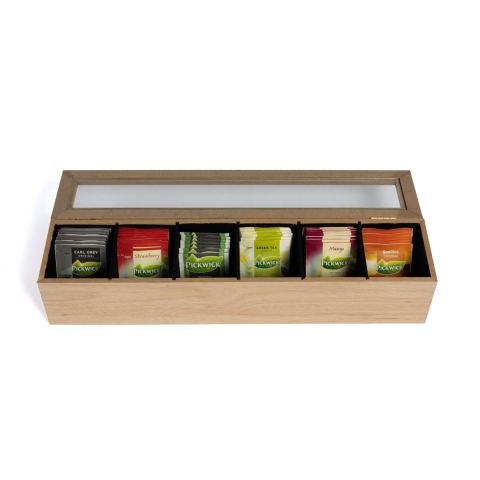 Cookinglife Theedoos - Theekist - Bruin - 6-vaks - Met Fluwelen Binnenkant - 43 x 9 cm