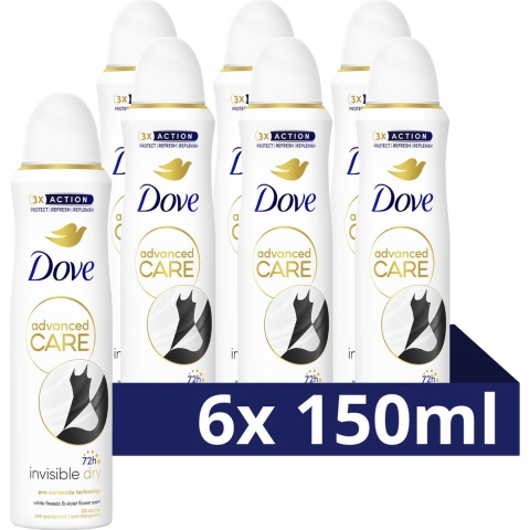 6x Dove Deodorant Spray Invisible Dry 150 ml