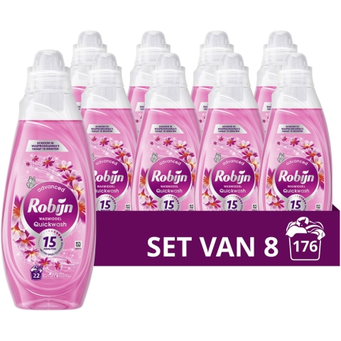 8x Robijn Advanced Quickwash Vloeibaar Wasmiddel Sunset Bloom 22 Wasbeurten 837 ml