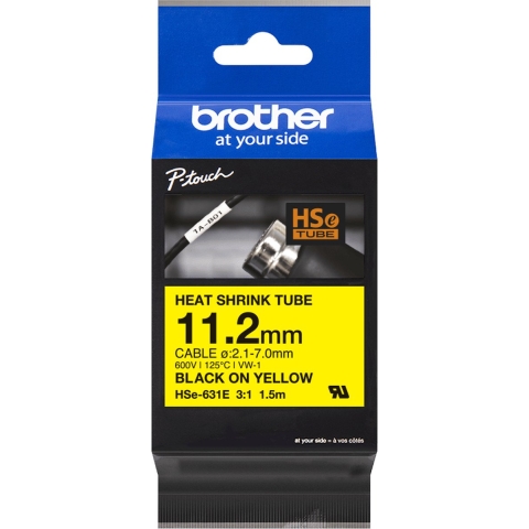 Brother HSE631E Labeltape krimpkous Tapekleur: Geel Tekstkleur: Zwart 11.2 mm 1.5 m