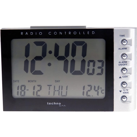 Techno Line WT 188 Wekker Zendergestuurd Zilver, Zwart Alarmtijden 1