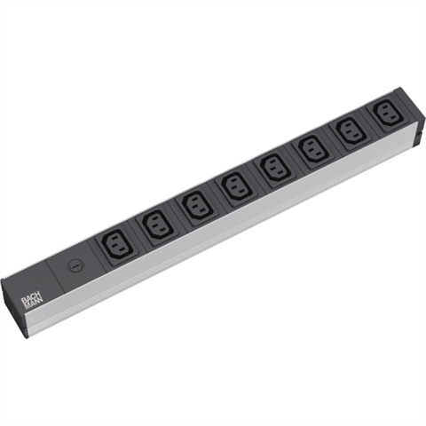 Bachmann 333.408 19 inch Stekkerdoos voor patchkast 1 HE Apparaatcontactdoos C13 10A Zwart, Aluminium-zilver