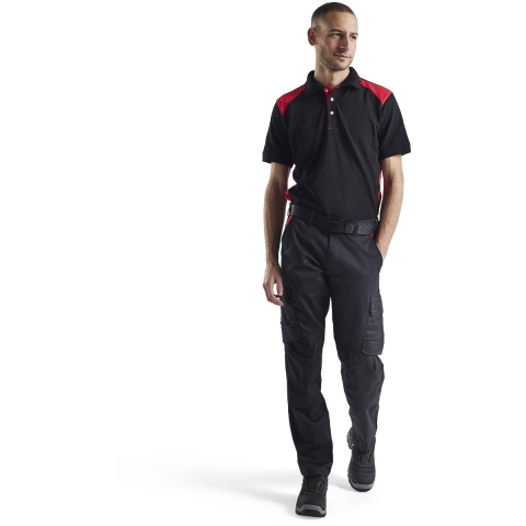 Blåkläder Industrie werkbroek stretch met kniezakken 14481832 | Zwart/Rood | Maat 64 - 7330509760574