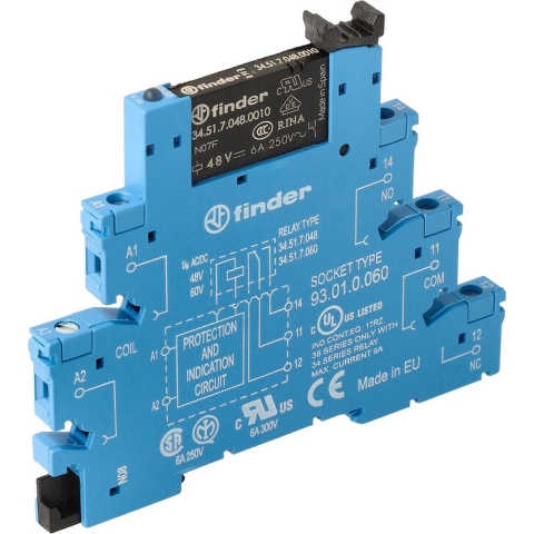 Finder 38.51.0.048.0060 Relaismodule Nominale spanning: 48 V/DC, 48 V/AC Schakelstroom (max.): 6 A 1x wisselcontact Tray 1 stuk(s)