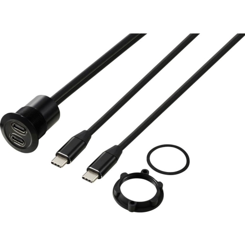 TRU COMPONENTS TC-13376320 USB 3.1-C ® 2x bus/1x stekker 1 m kabel zwart 1 stuk(s)