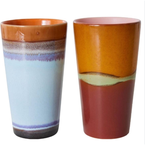 HKliving 70's Ceramic Latte Mok Kopjes Set Van 2 Clash