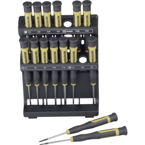 Proxxon Micromot MICRO Schroevendraaierset Elektronica en fijnmechanica 15-delig Plat, Kruiskop Phillips, Binnen-zesrond (TX), Inbus