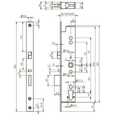 ABLOY EL260 Paniekdeurslot | signalering | zelfvergrendelend | DM35mm | PC92mm | voorplaat RVS 24x300mm rechthoekig | DR 1+2+3+4 - 10013783