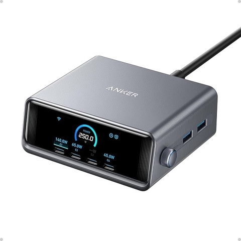 Anker Prime Wall Charger 250W, 4C/2A Zilver