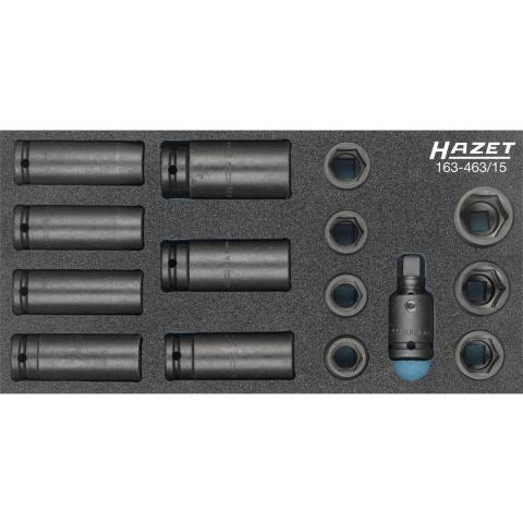 HAZET Krachtdopsleutelset 163-463/15 · 1/2 inch (12,5 mm) vierkant hol · Buiten-zeskant-tractieprofiel · 15-delig · 17 - 27