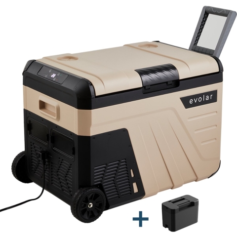 Evolar Elektrische Compressor Koelbox - 35L - 12V/230V - Inclusief Accu - Met Wielen&Hendel - Khaki