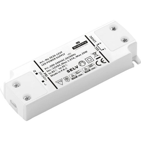 Dehner Elektronik SE 20-12VF (12VDC) LED-transformator, LED-driver Constante spanning 20 W 1.67 A 12 V/DC Geschikt voor meubels, Overbelastingsbescherming,