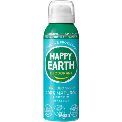 3x Happy Earth 100% Natuurlijke Deodorant Natural Air Spray Cedar Lime 100 ml