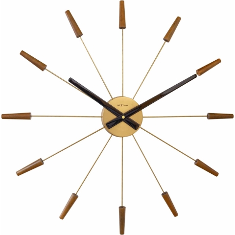 NeXtime NE-2610BR Grote Wandklok - 58cm - Stille Klok -Walnoot Hout - "Plug-Inn"
