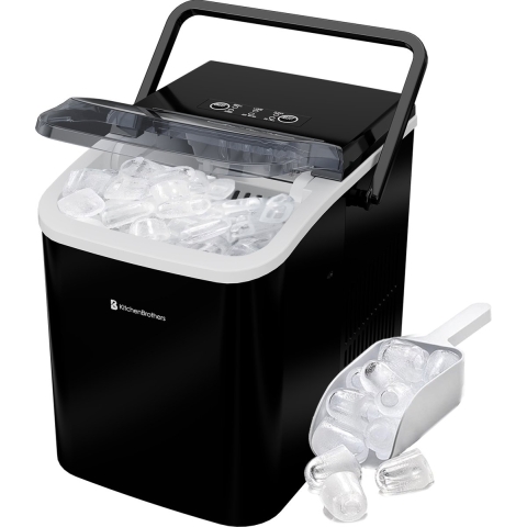 KitchenBrothers - 1.5L - IJsblokjesmachine - 12kg/24 uur - IJsblokjesmaker - Draagbaar - Zelfreinigingsfunctie - Zwart RVS