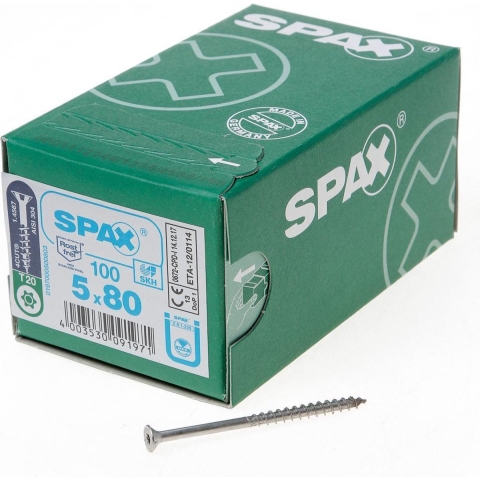 SPAX 1197000500803 SPAX Seko-T Houtschroef 5 mm 80 mm Torx, Binnen-T RVS V2A Roestvast 100 stuk(s)