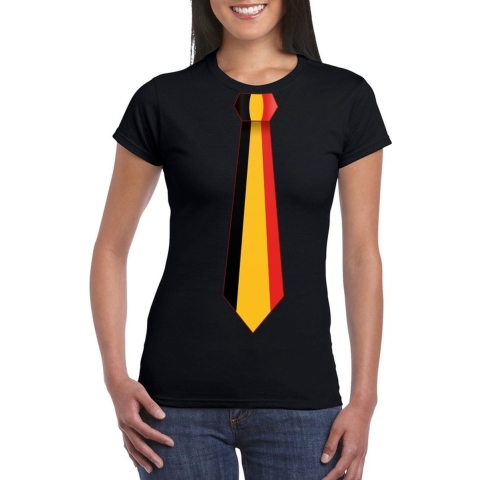 Zwart t-shirt met Belgie vlag stropdas dames XL -